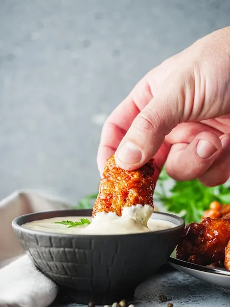 Crispy Wing Zing halal wing dipped in creamy ranch