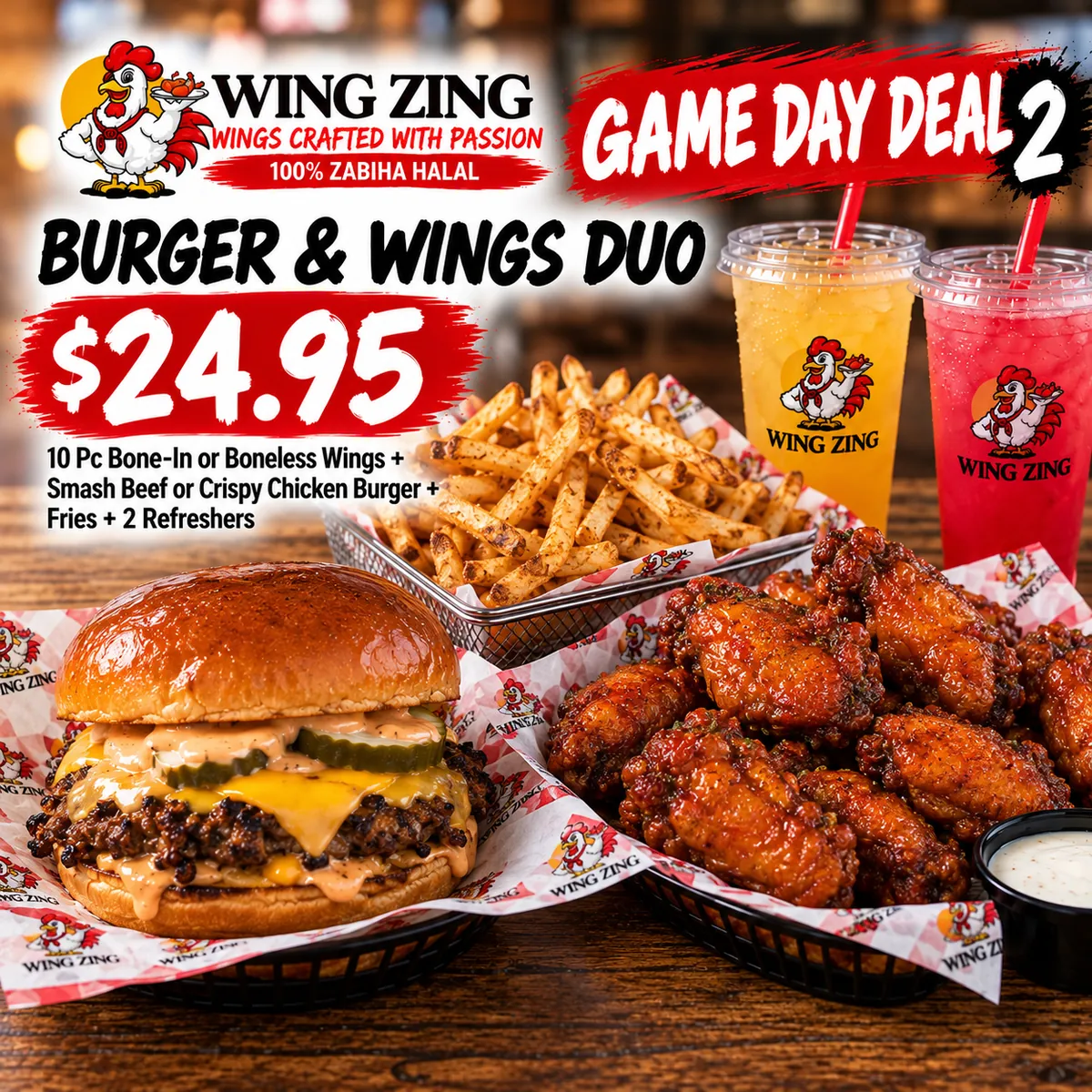Wing Zing Game Day Bundle #2: The Burger & Wings Combo