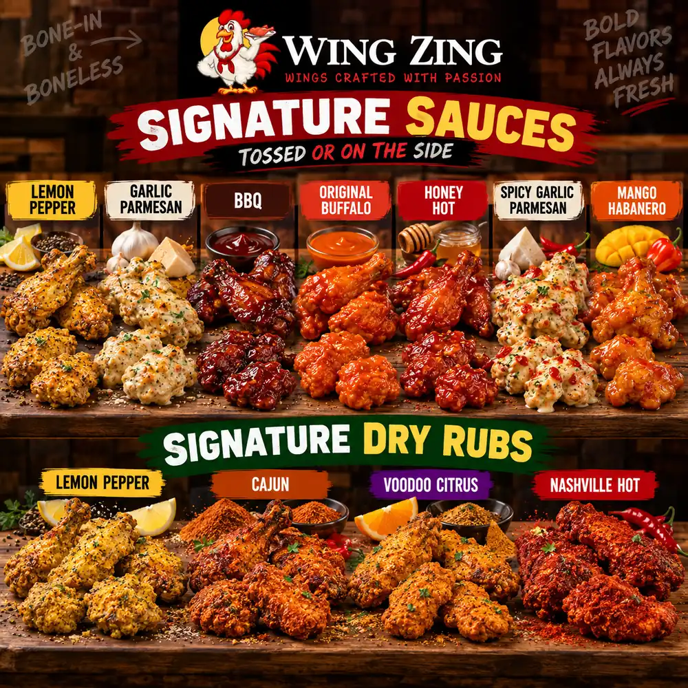 Wing Zing signature sauces and dry rubs